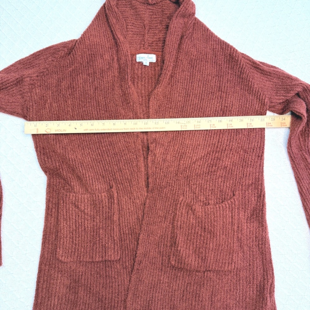 Grace & Lace Rust Brown Bamboo Knit Open Front Cardigan Pockets 10D15-21 Medium - Picture 8 of 9